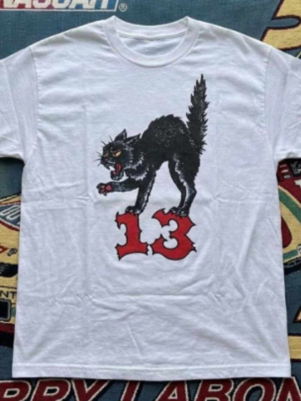 Lucky 13 T Shirt Spooky Black Cat Arched Graphic Tee